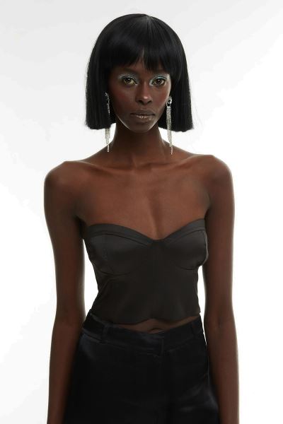 Siyah Saten Straplez Büstiyer